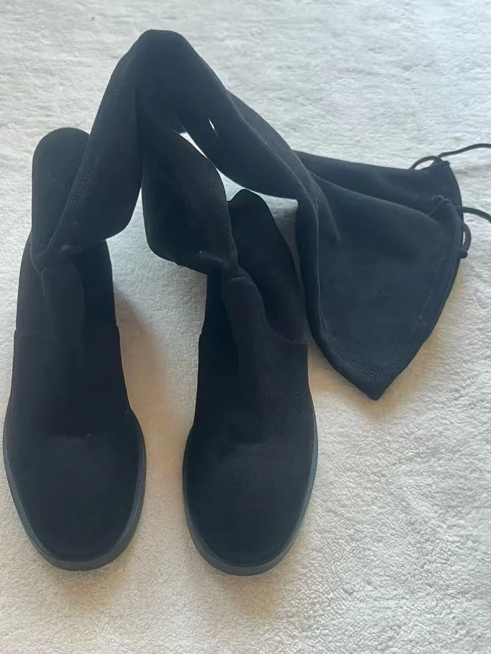 Stuart Weitzman Lowland Over-the-Knee Suede Boot with Top Tie - Black